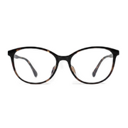 Cat-eye glasses with tortoiseshell frame on a white background