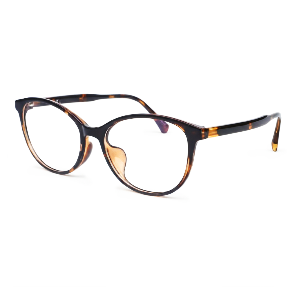 Tortoiseshell eyeglasses on a white background