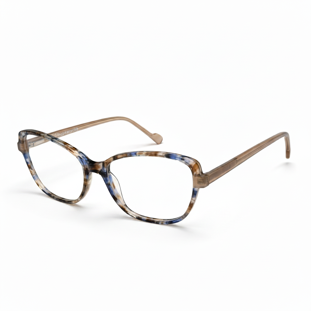 Pair of glasses with a tortoiseshell frame on a white background