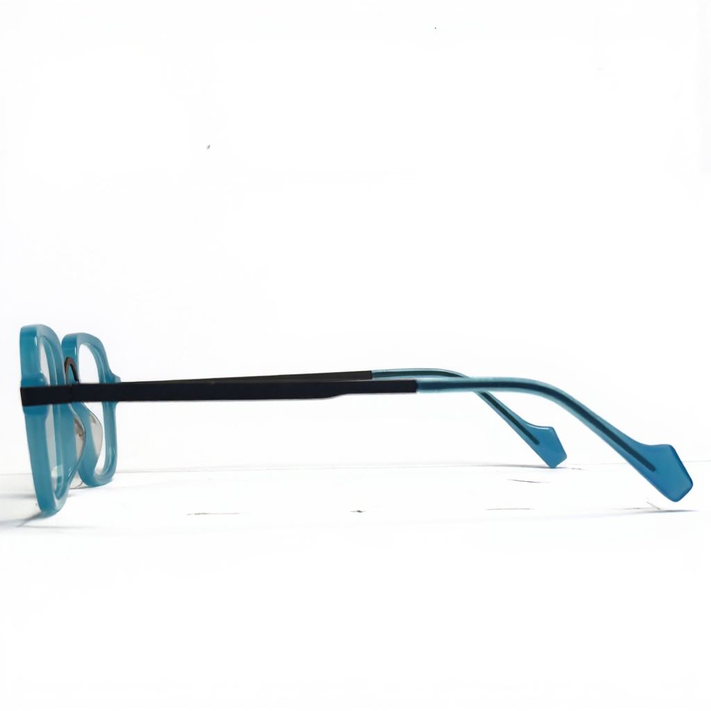 Eyeglasses with blue frames on a white background