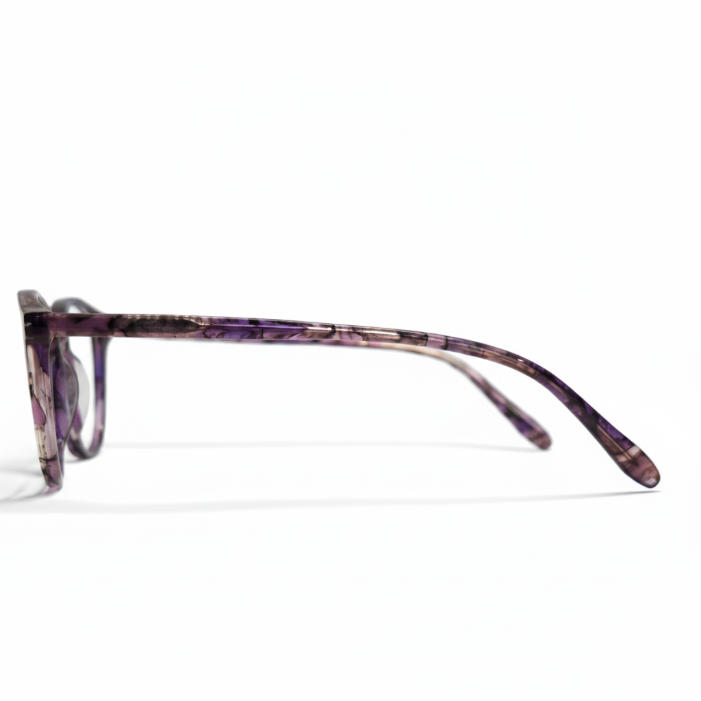 Purple tortoiseshell sunglasses on a white background