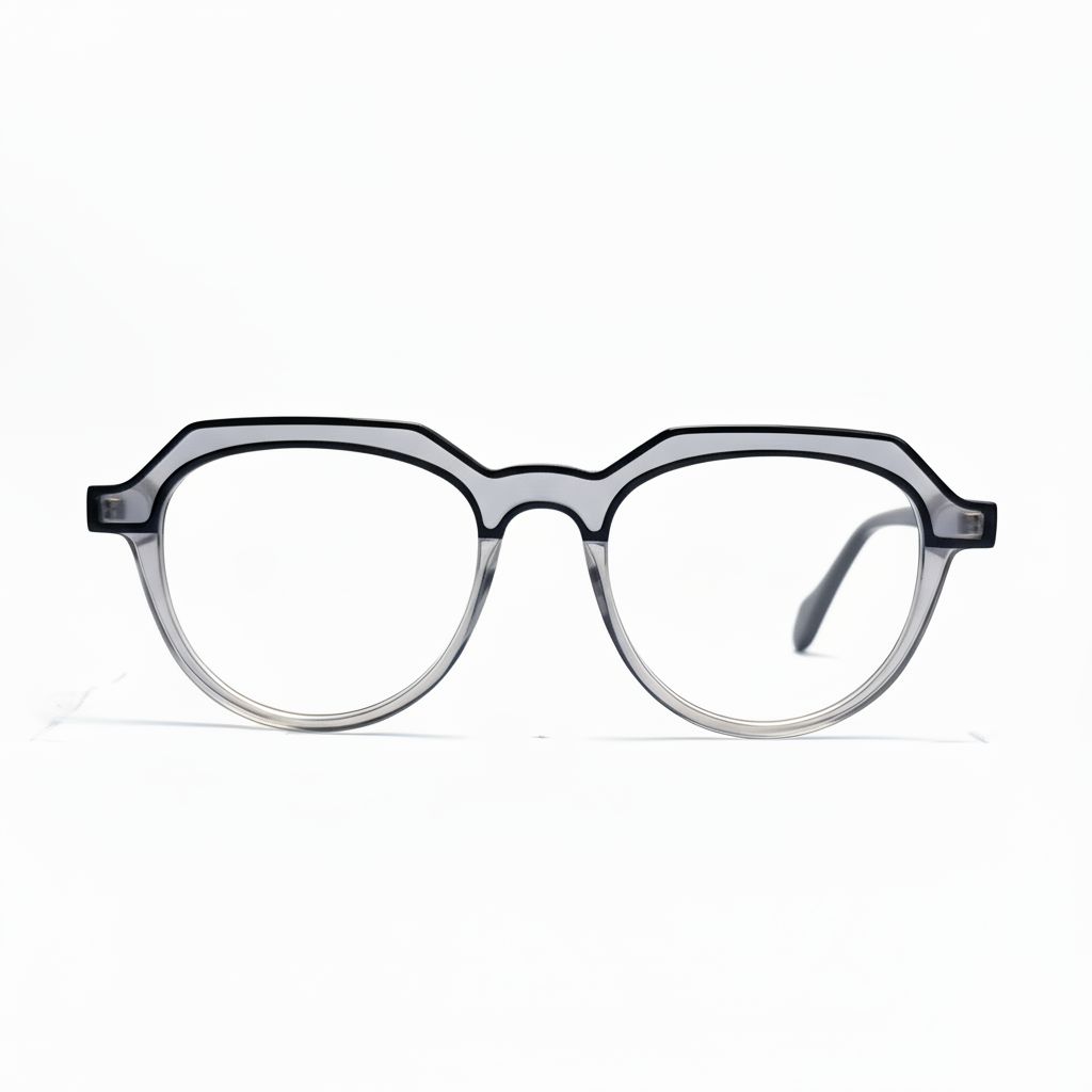 Round eyeglasses with a black and gray frame on a white background