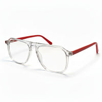 Clear glasses with red frames on a white background