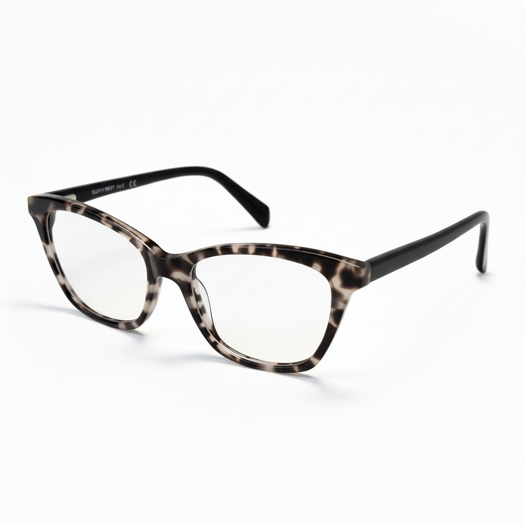 Cat-eye glasses with tortoiseshell frame on a white background
