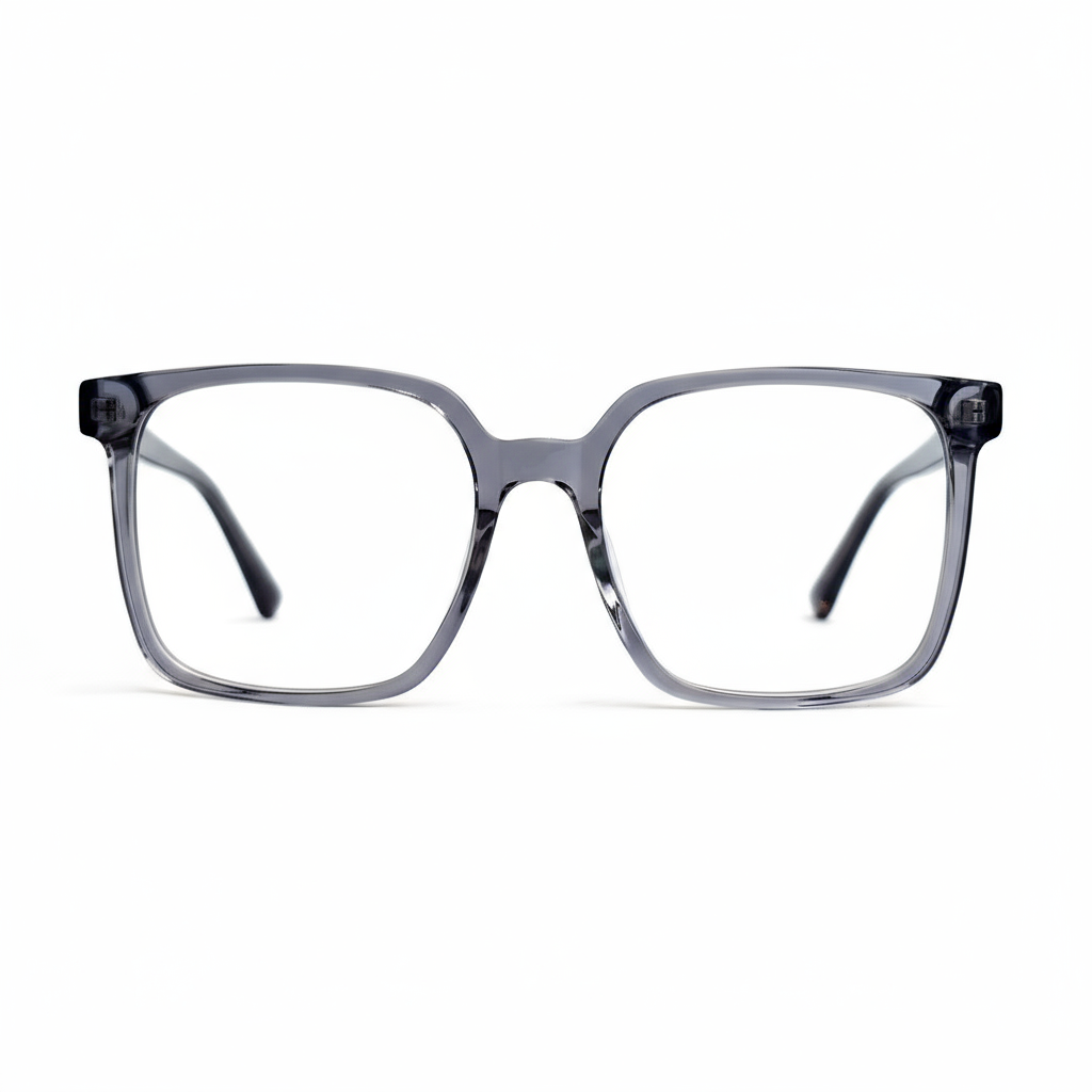 Gray eyeglasses on a white background