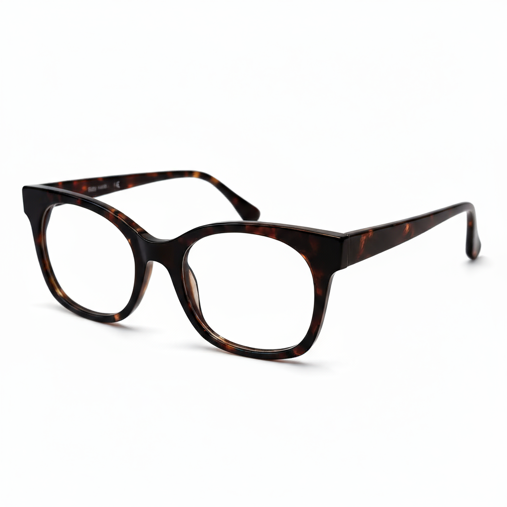 Tortoiseshell eyeglasses on a white background