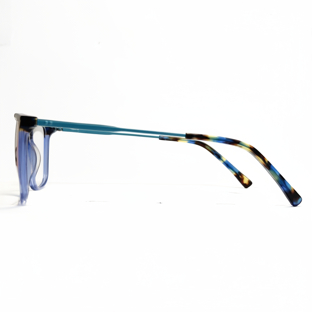 Multicolored eyeglasses on a white background