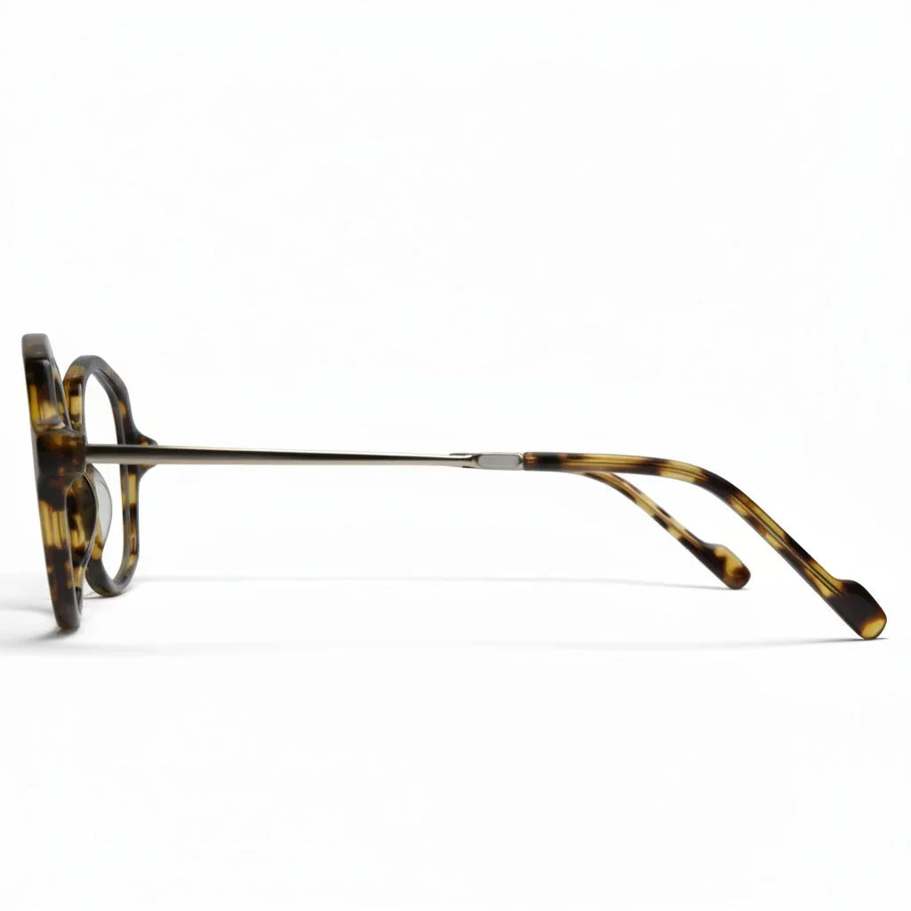 Tortoiseshell eyeglasses on a white background