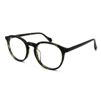 Round eyeglasses with a tortoiseshell frame on a white background