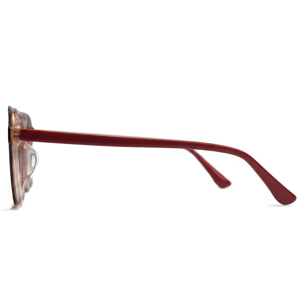 Red sunglasses with a white background