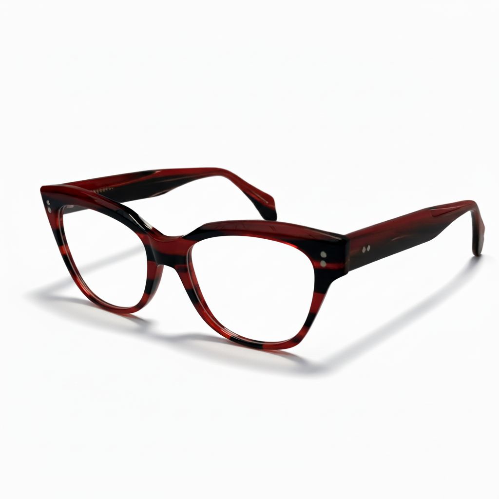 Red and black eyeglasses on a white background