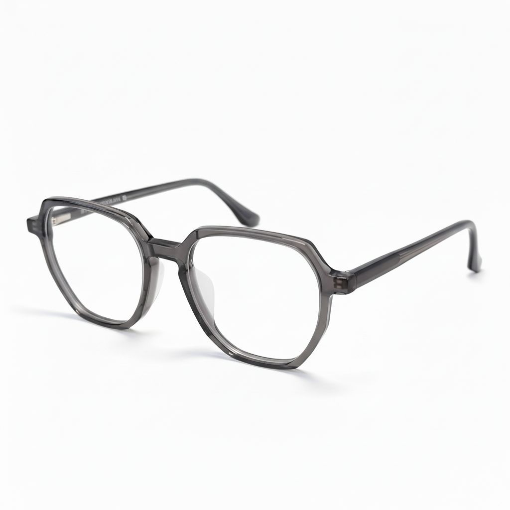 Gray eyeglasses on a white background