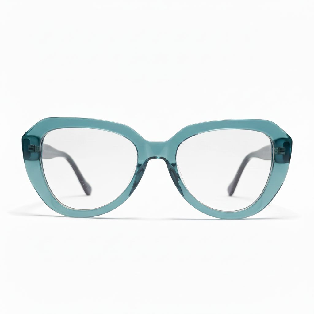 Teal cat-eye glasses on a white background