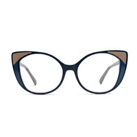 Blue cat-eye glasses on a white background