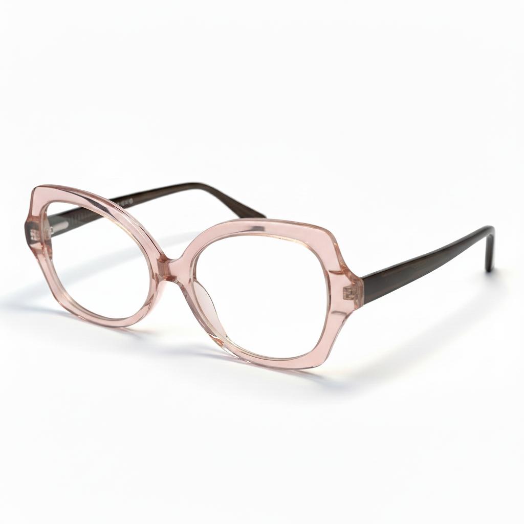Pink cat-eye glasses on a white background