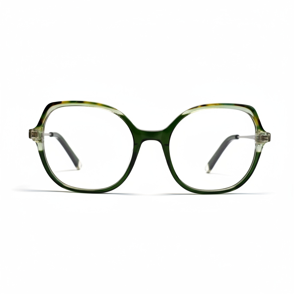 Green eyeglasses on a white background
