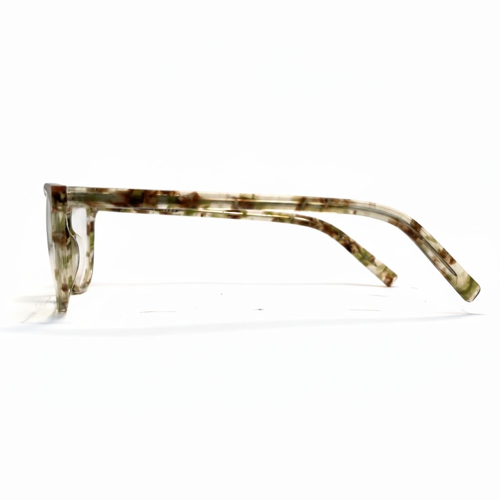 Sunglasses with a tortoiseshell pattern on a white background