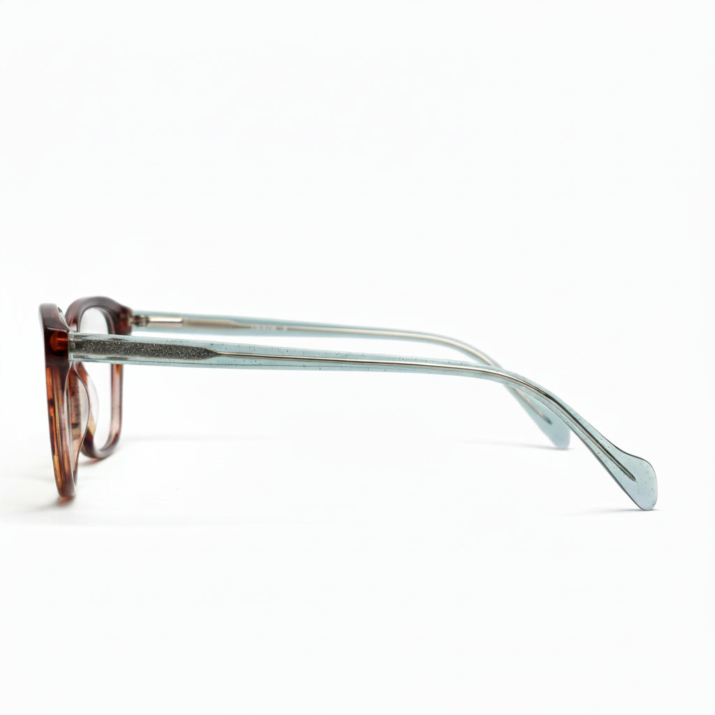 Eyeglasses with a tortoiseshell frame on a white background