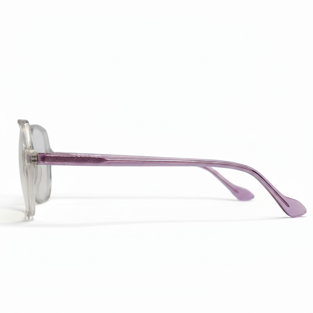 Sunglasses with a purple frame on a white background