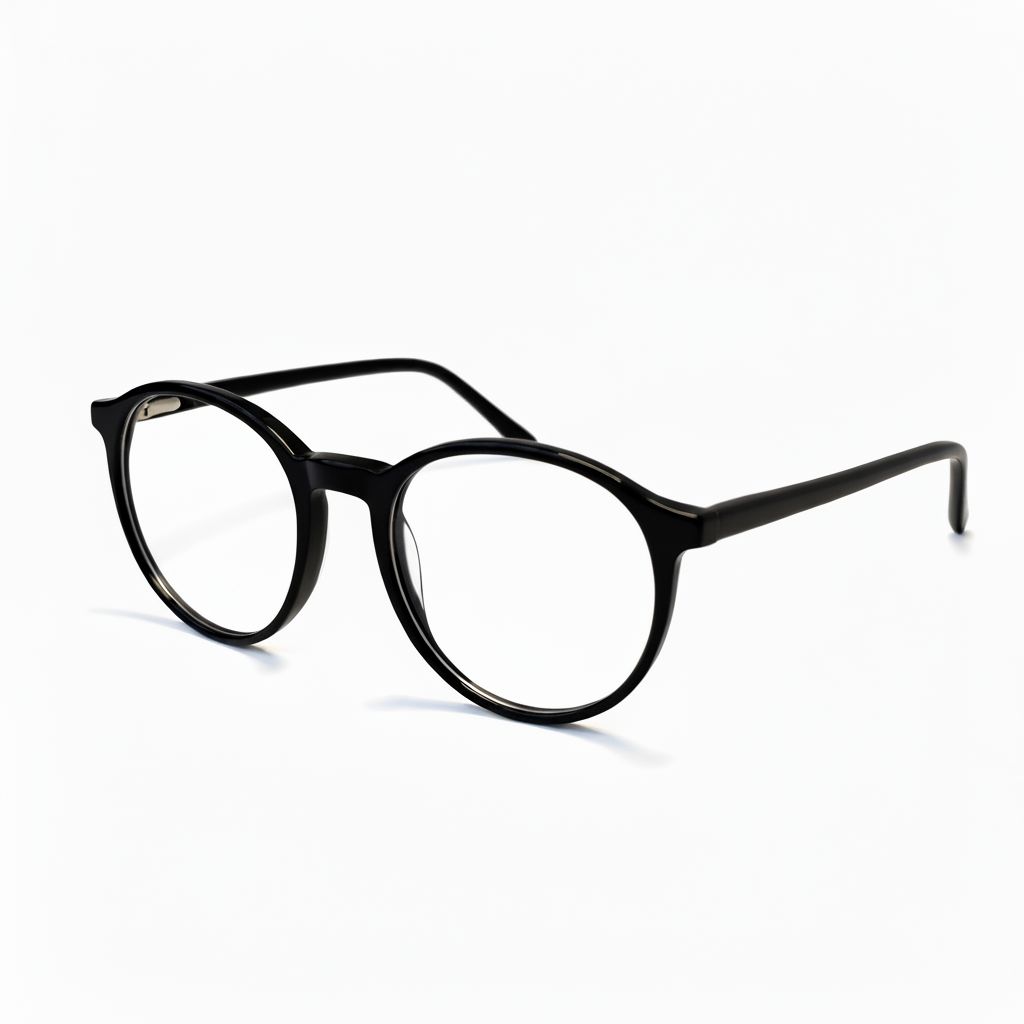 Black round eyeglasses on a white background