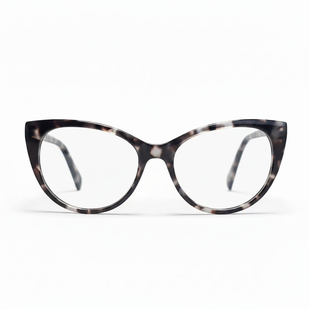 Tortoiseshell cat-eye glasses on a white background