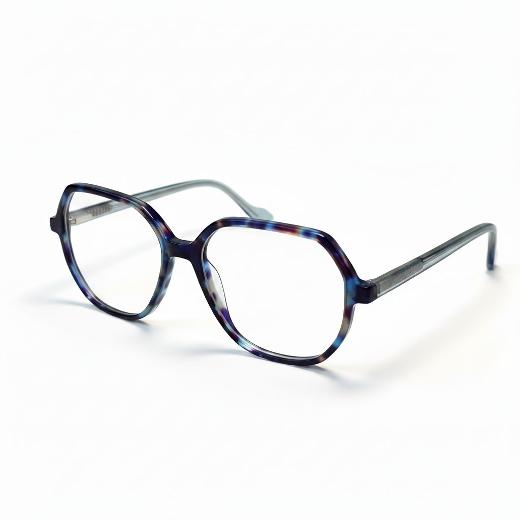 Blue and black eyeglasses on a white background