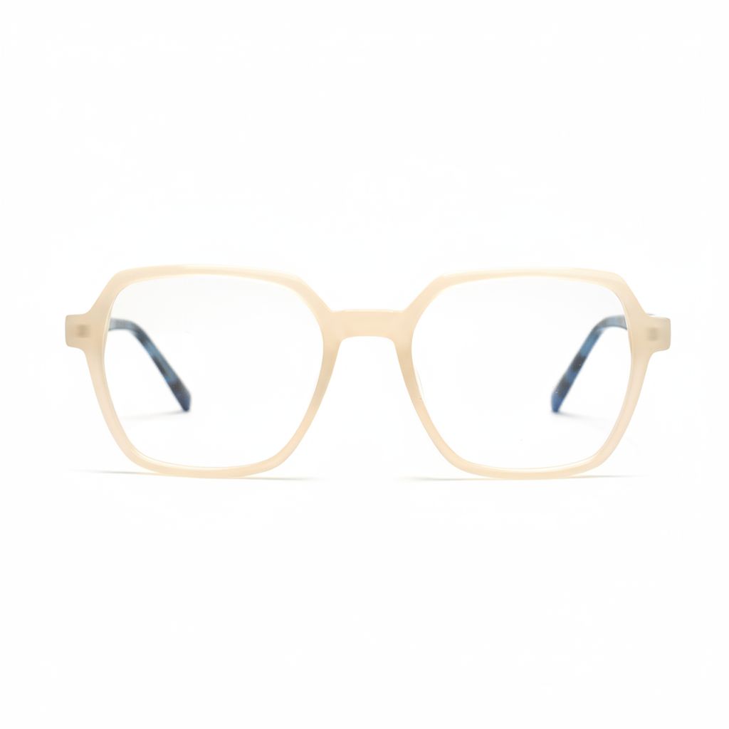 Beige eyeglasses on a white background