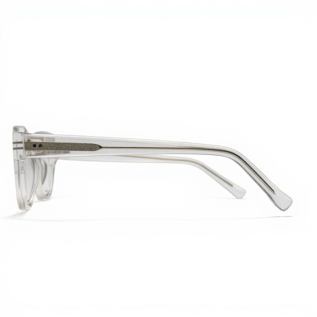 Clear eyeglasses with silver frame on a white background