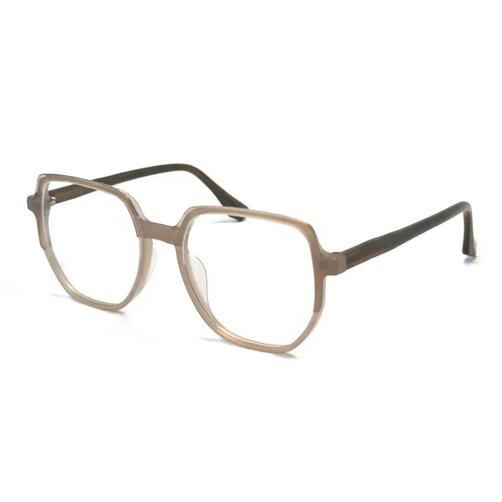 Eyeglasses with a brown frame on a white background