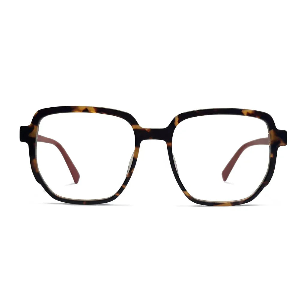Tortoiseshell eyeglasses on a white background