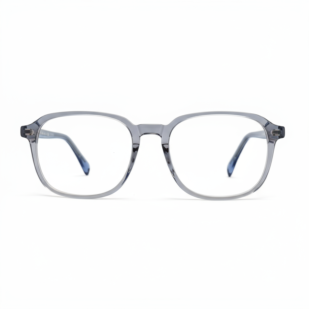 Gray eyeglasses on a white background