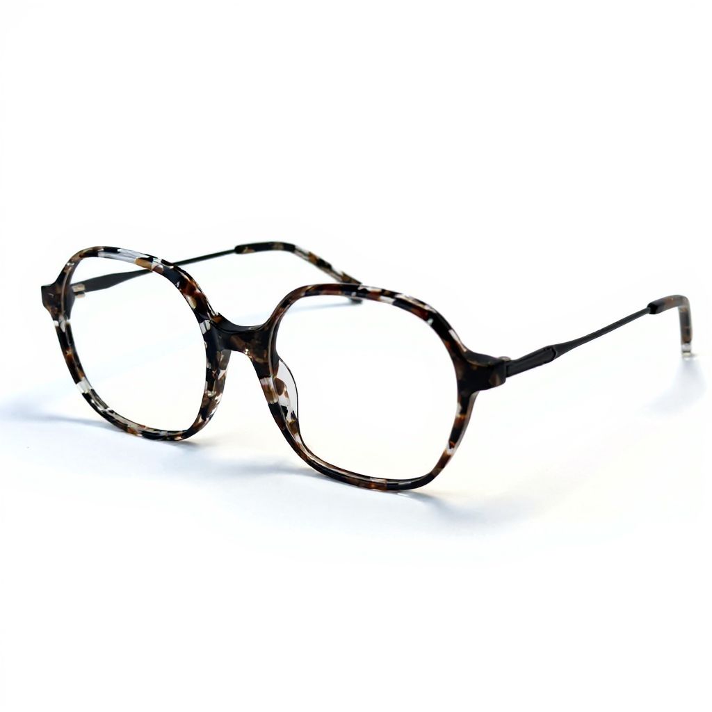 Round tortoiseshell eyeglasses on a white background