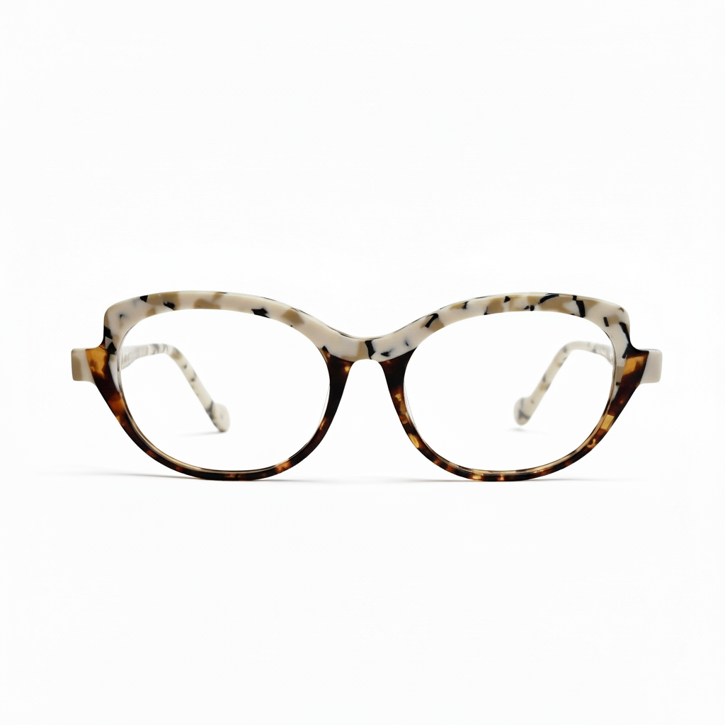 Tortoiseshell eyeglasses on a white background