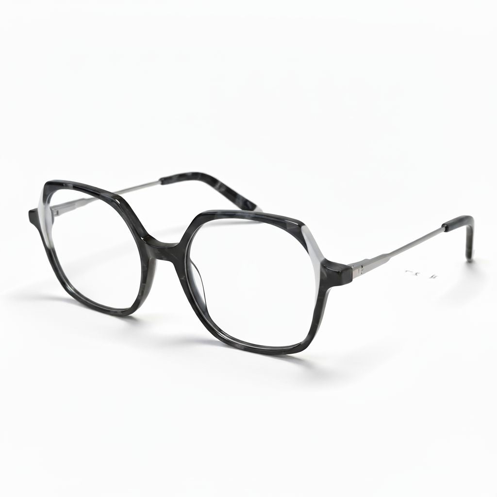 Black eyeglasses with a white background