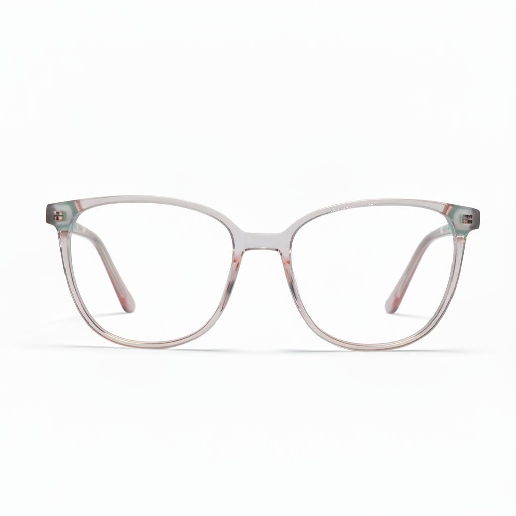 Clear eyeglasses with a subtle pattern on a white background