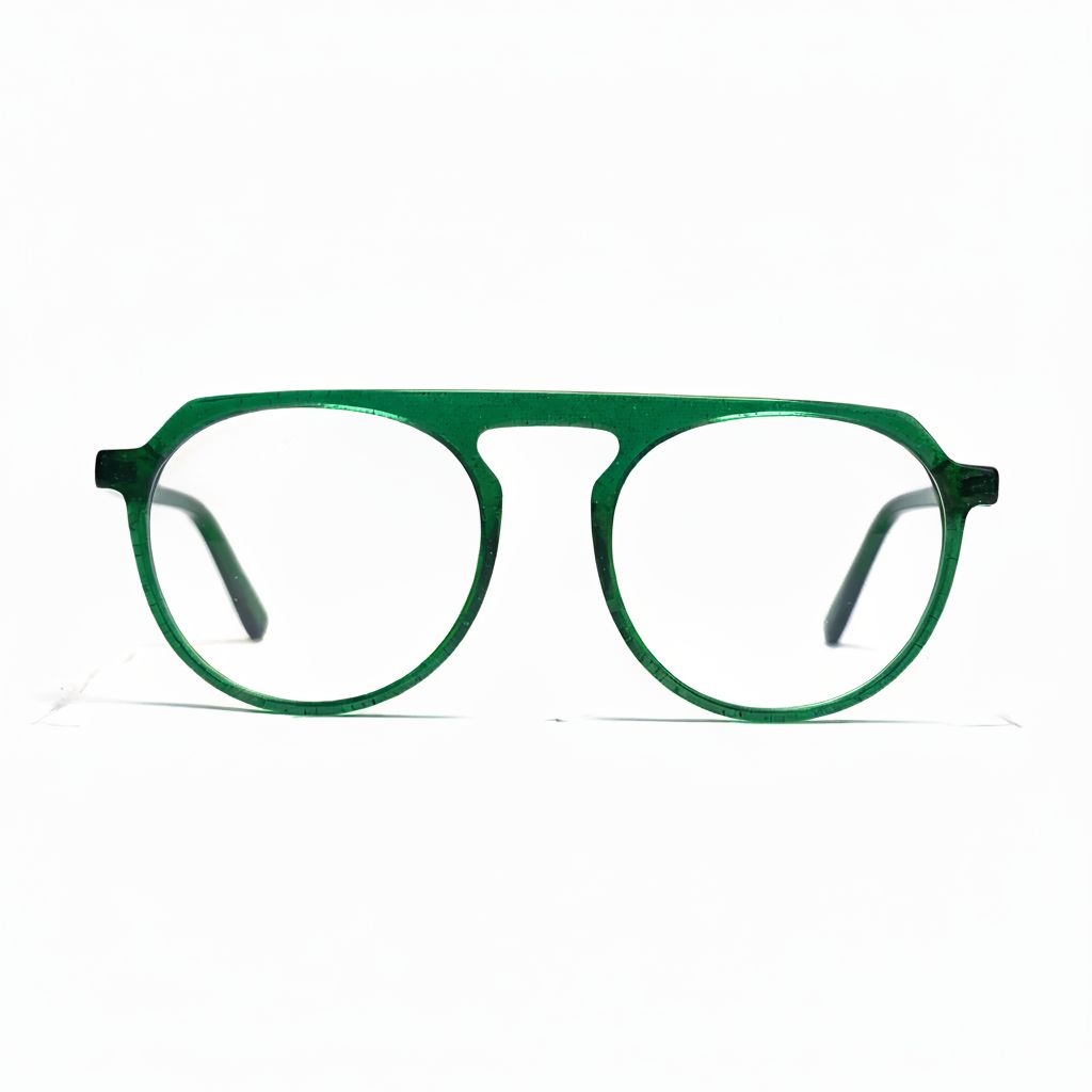 Green eyeglasses on a white background