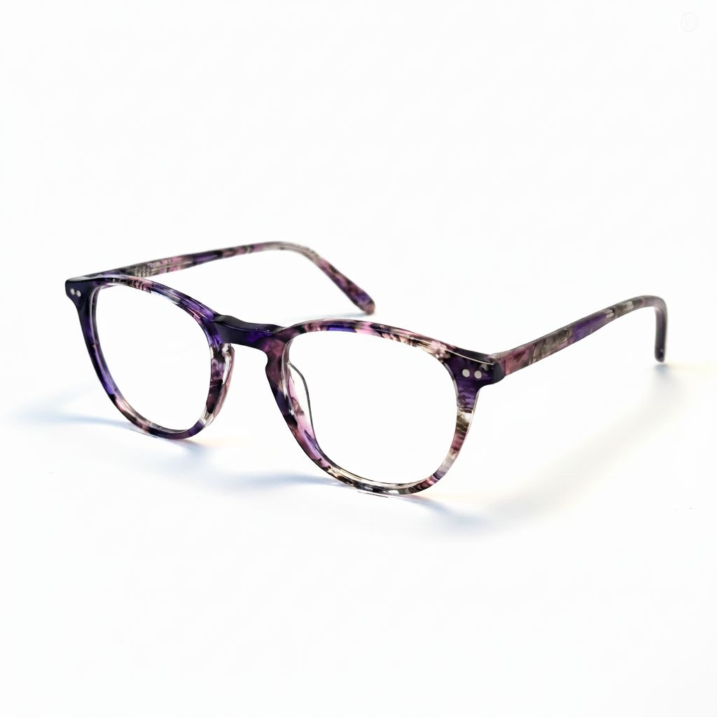 Purple eyeglasses on a white background
