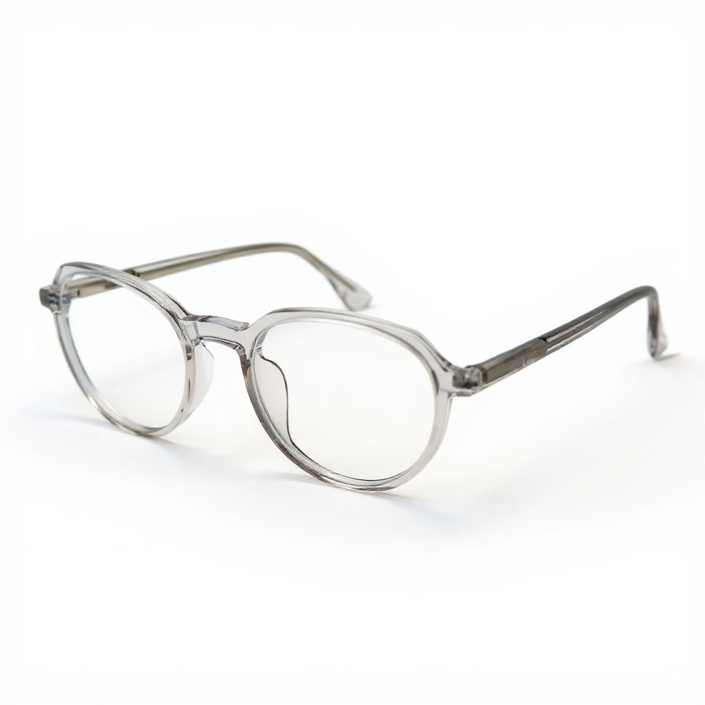 Round eyeglasses with a clear frame on a white background