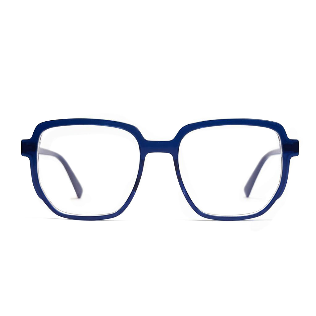Blue eyeglasses on a white background