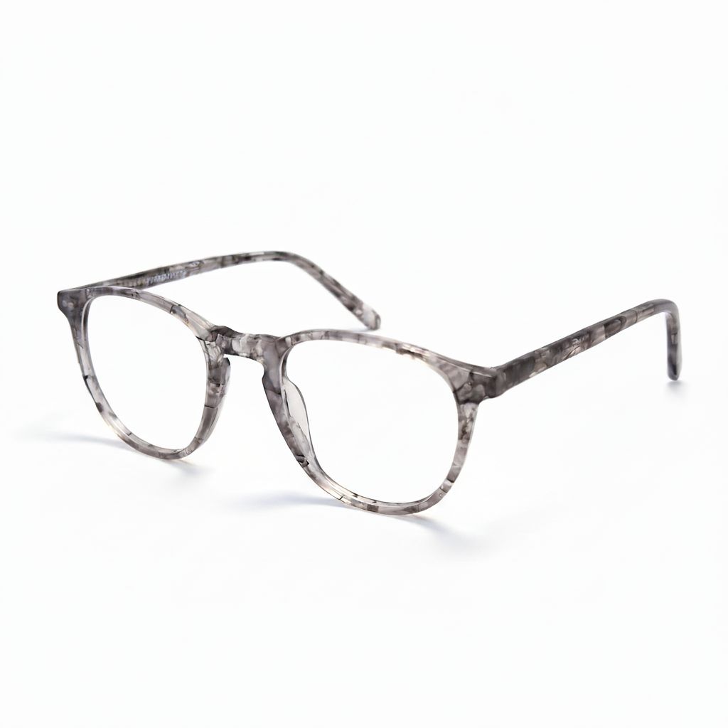 Pair of eyeglasses with a tortoiseshell pattern on a white background