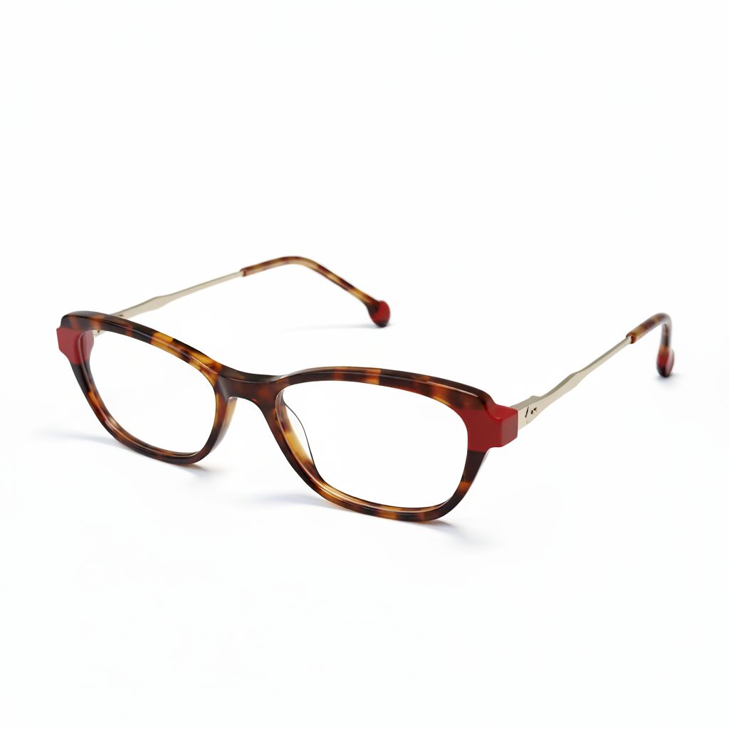 Tortoiseshell and red eyeglasses on a white background