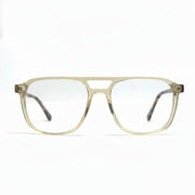 Gold-framed eyeglasses on a white background
