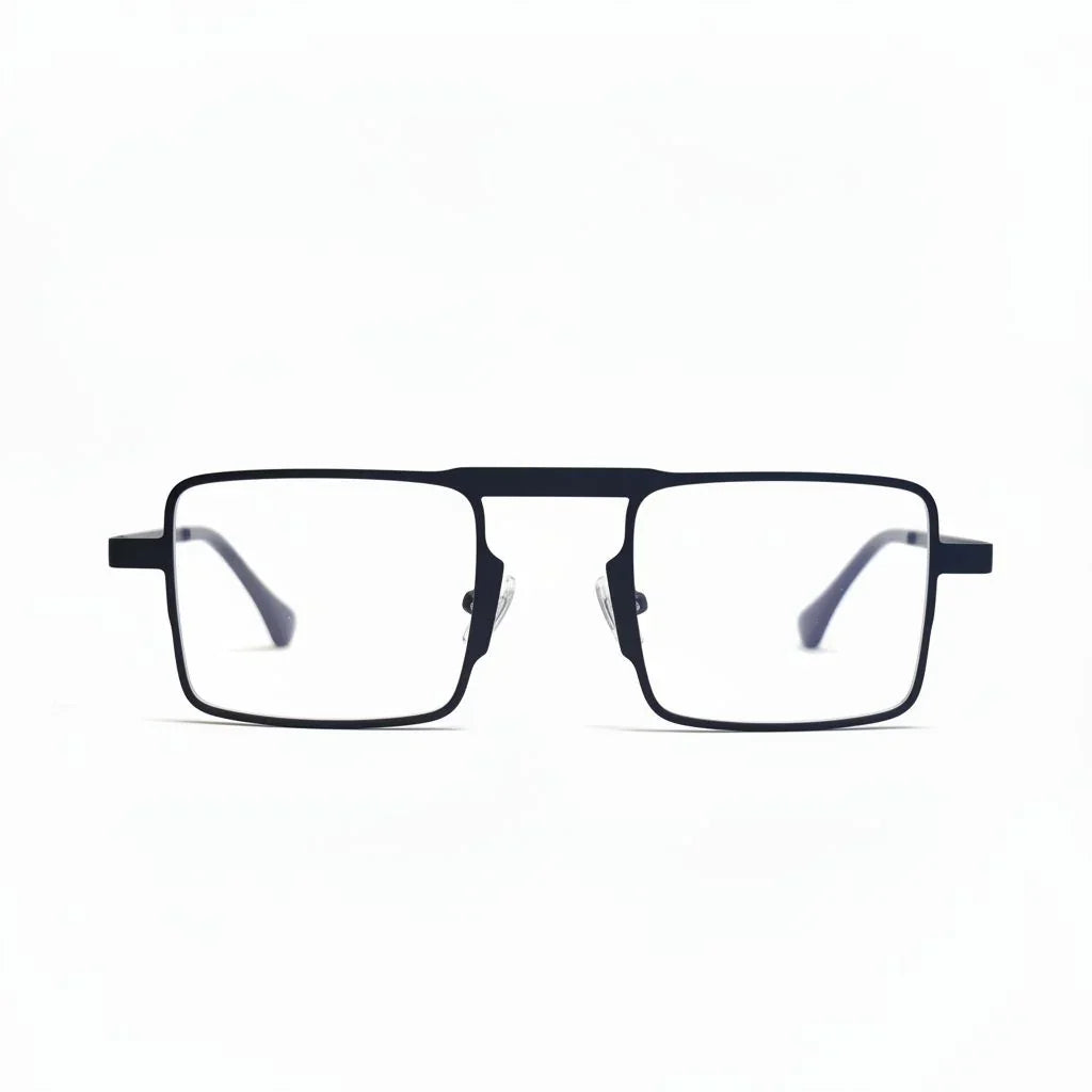 Black rectangular eyeglasses on a white background