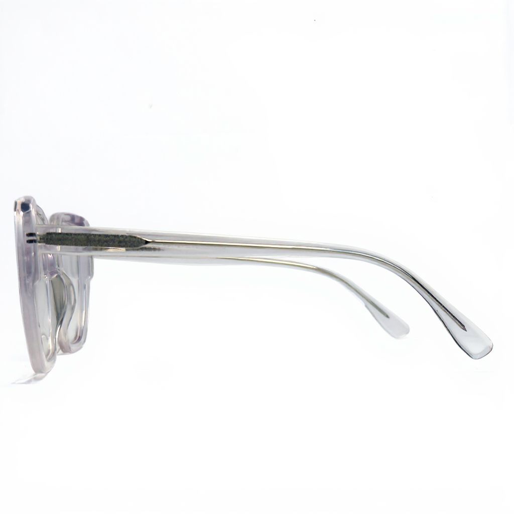 Clear sunglasses with silver frame on a white background