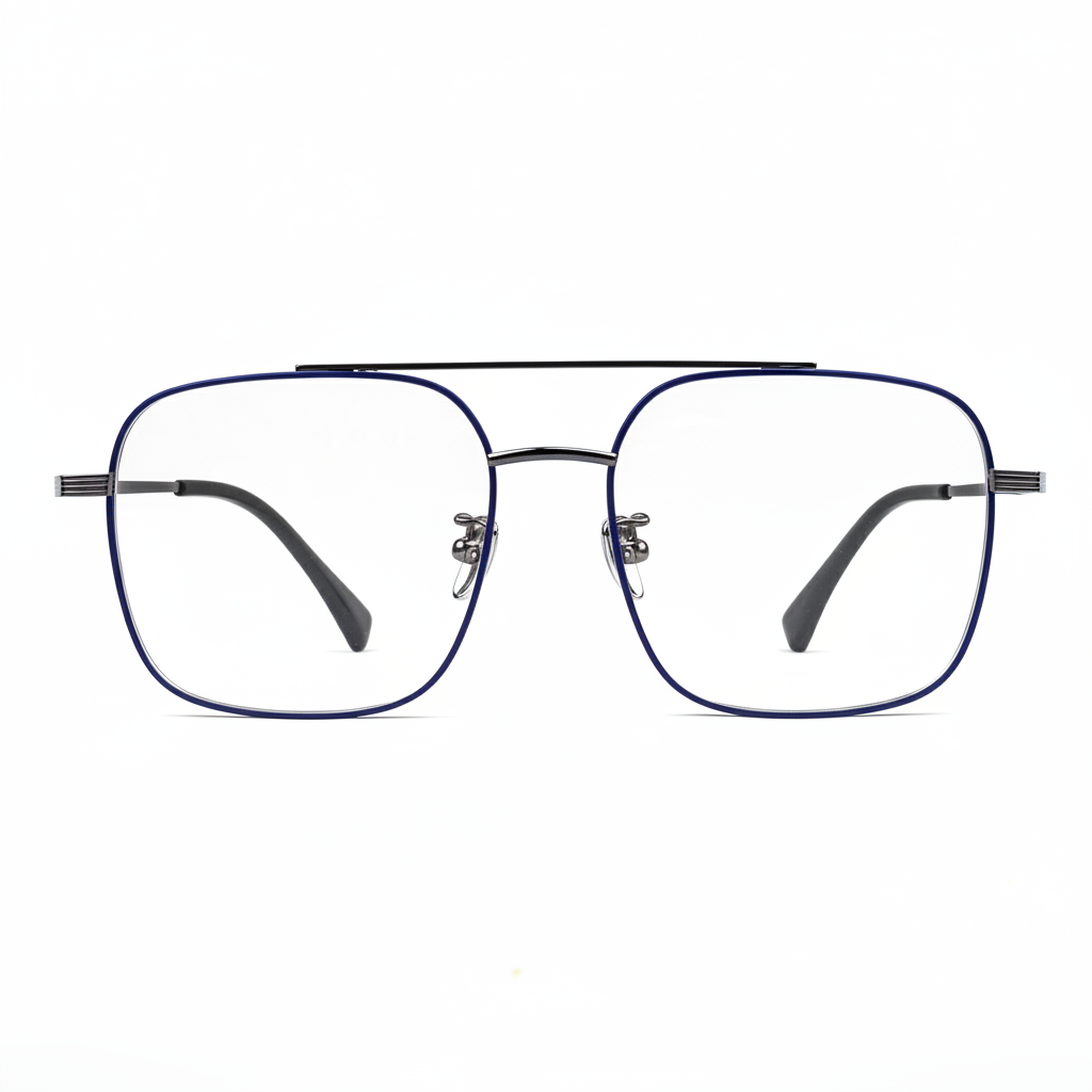 Blue eyeglasses with a white background