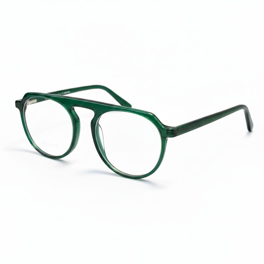 Green eyeglasses on a white background