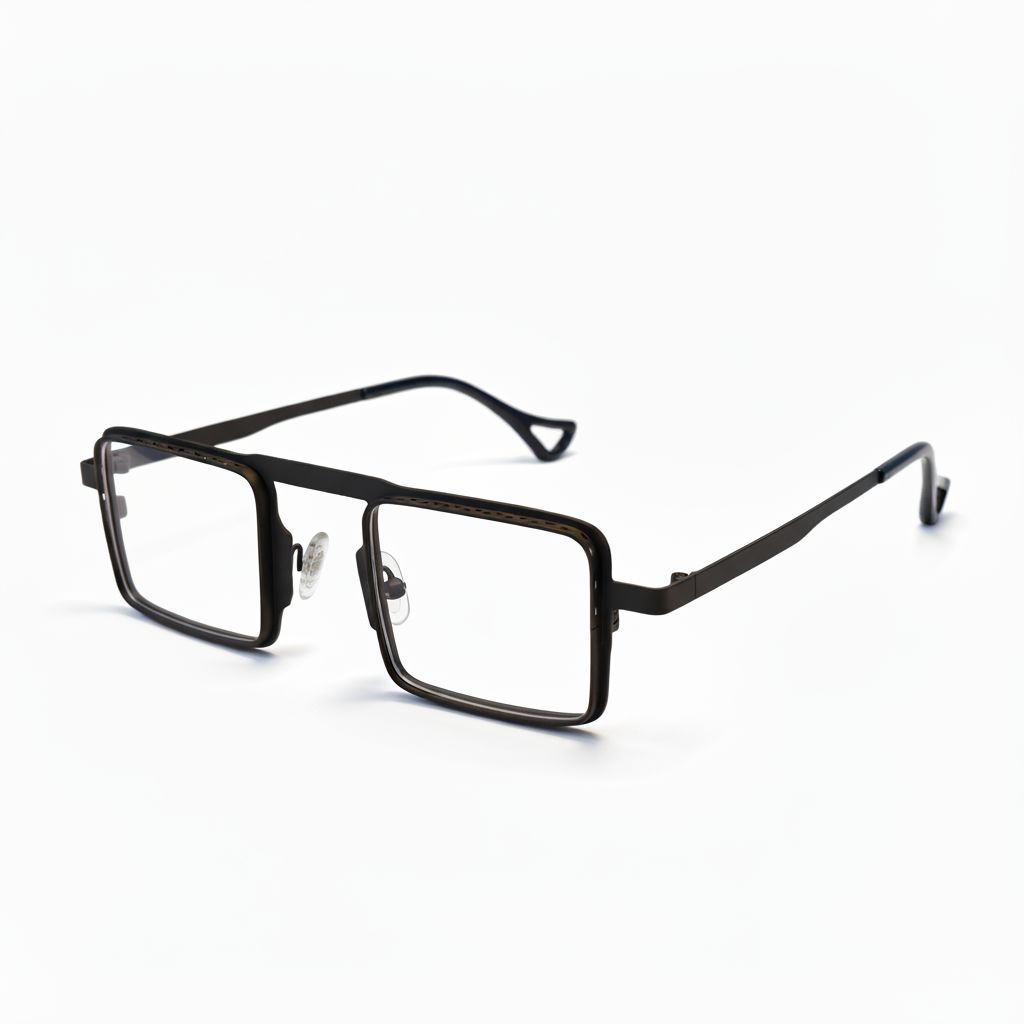 Black rectangular eyeglasses on a white background