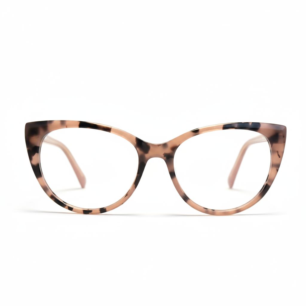 Cat-eye glasses with tortoiseshell pattern on a white background