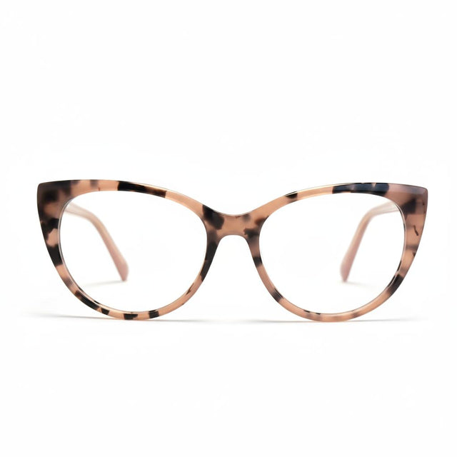 Cat-eye glasses with tortoiseshell pattern on a white background
