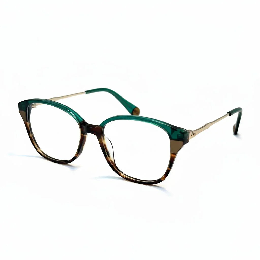 Eyeglasses with a tortoiseshell frame on a white background